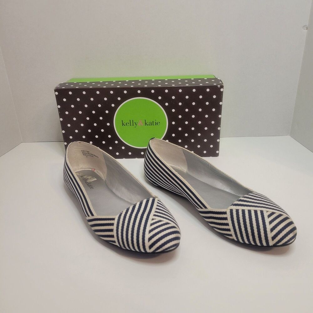 Kelly & Katie Women’s Size 10 Blue White Striped Ballet Flats Pre-Owned